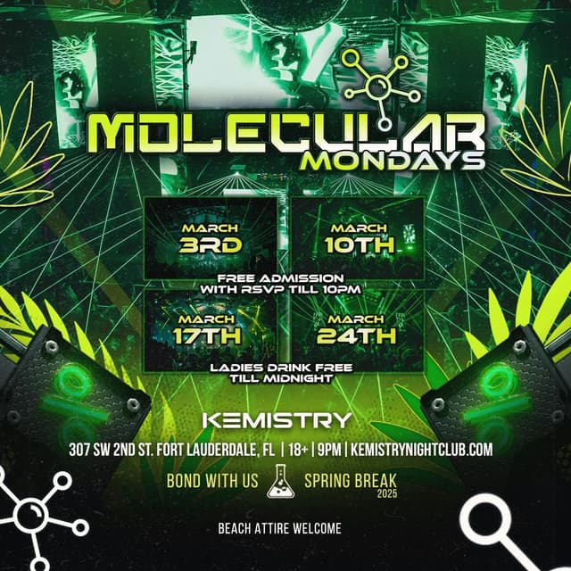 SPRING BREAK : MOLECULAR MONDAYS at Kemistry Night Club