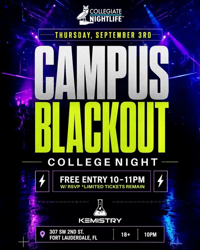 CAMPUS BLACKOUT at Kemistry Night Club